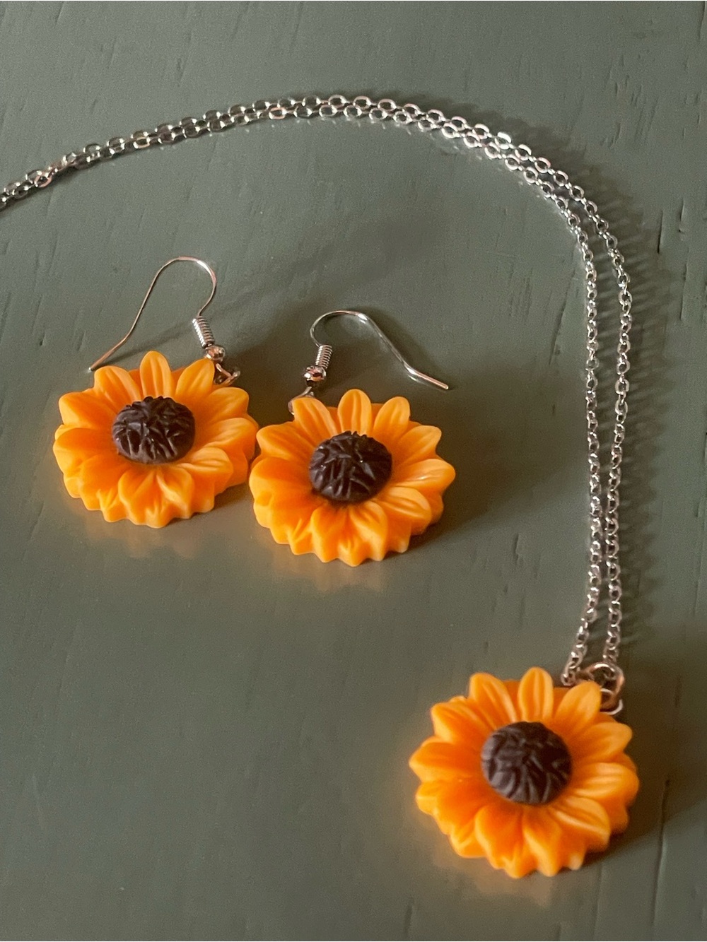 Sunflower Necklace and Earring Set - Yellow Sunflower Pendant